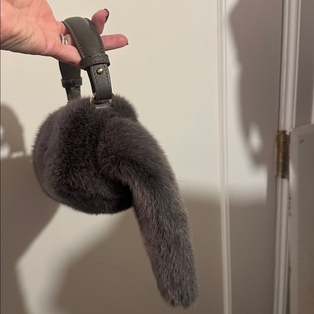Adorably cute fluffy Cat Purse Plush Soft cat tail zipper Gray $122 handmade - Picture 6 of 8